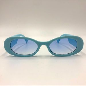 Futuristic Unisex Rounded Rectangular Blue Sunglasses Carolina  Blue
